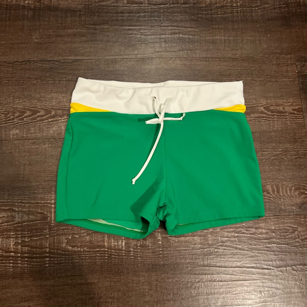 Green Swim Shorts with White and Yellow Accents Kids M